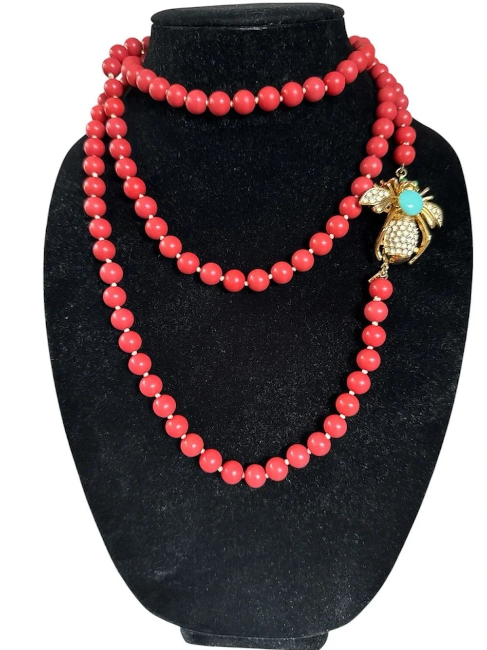 Stella & Dot La Coco coral tone beads Bee brooch charm EUC